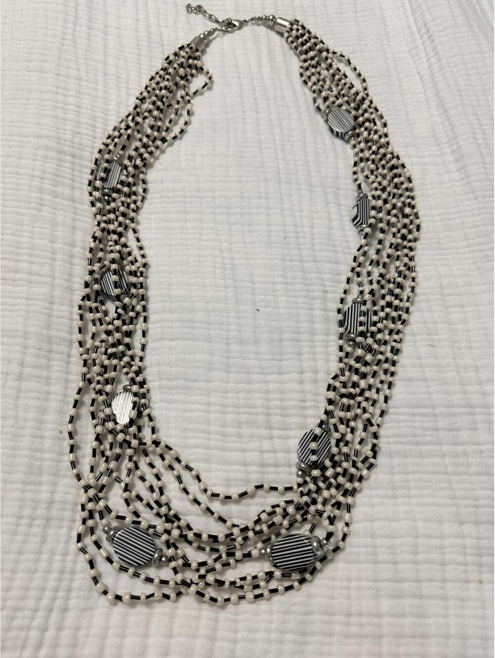 Black and White Multi-Strand Beaded Statement Necklace [COPY]
